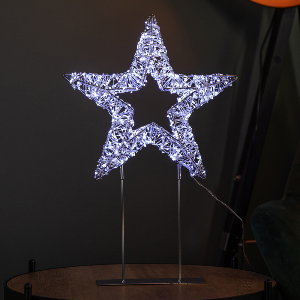 Samuel Alexander 720 White LED Light-Up Twinkling Silver Christmas Star with Metal Stand 45cm Image 1