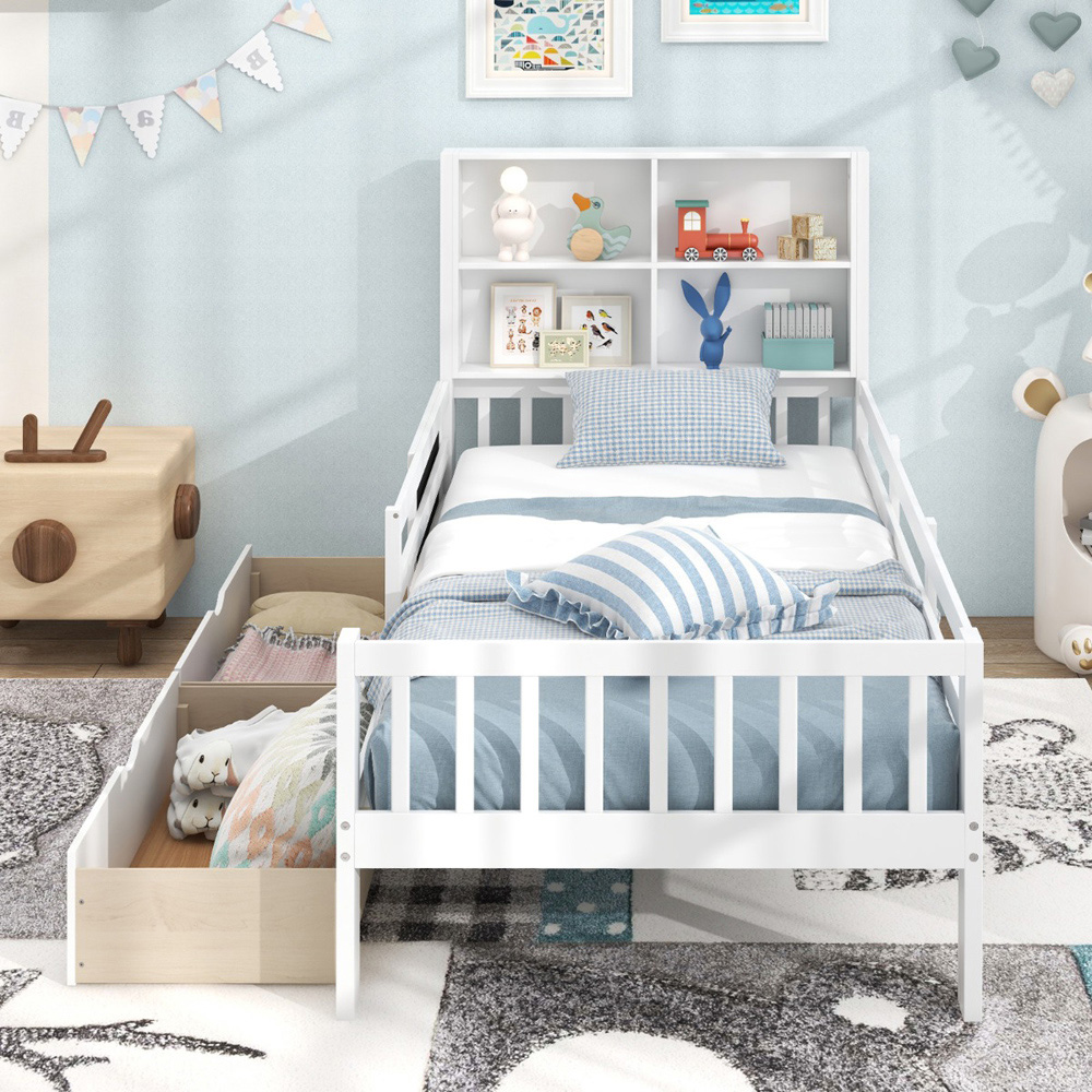 Costway Single White Bed Frame with 2 Storage Drawers Image 3