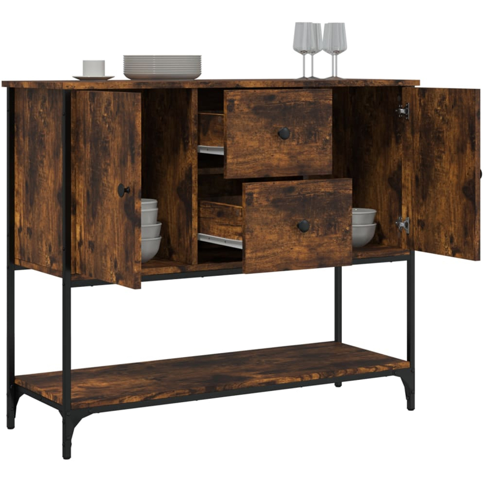 vidaXL 2 Door 2 Drawer Single Shelf Smoked Oak Sideboard Image 4