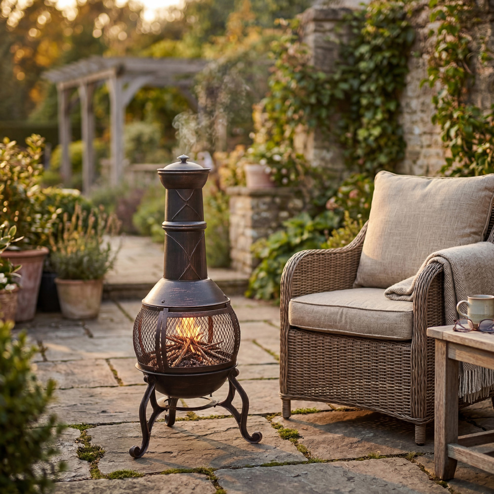GARDEN VIDA Black and Gold Steel Large Chiminea Image 2