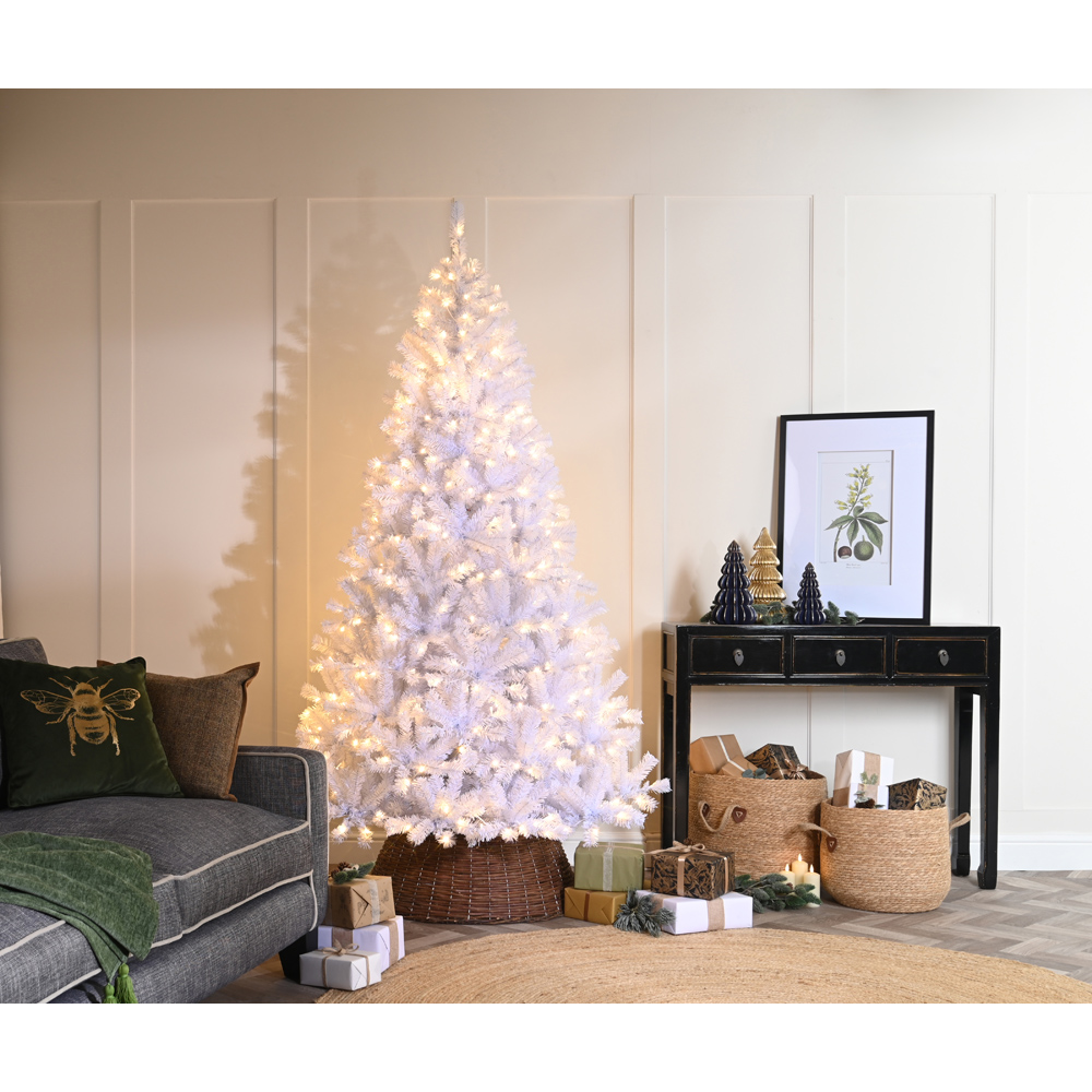 Festive Warm White LED Pre-Lit Wentworth White Fir Artificial Christmas Tree with Metal Base 7.9ft Image 2