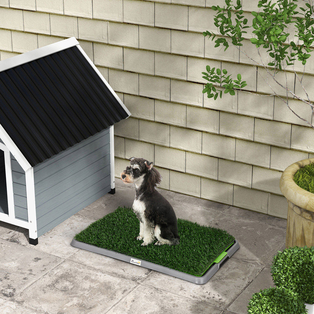PawHut Black Dog Toilet with Artificial Grass Image 2