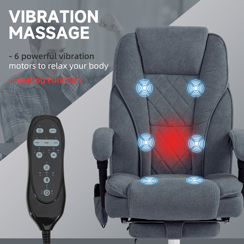 Vinsetto Dark Grey Heated Reclining Massage Office Chair Image 4