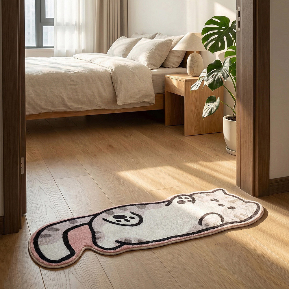 Living and Home Pink and White Cat-Shaped Non-Slip Runner Rug 120 x 39cm Image 2