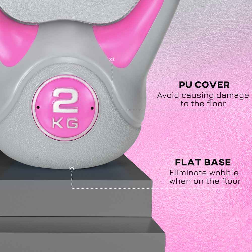 SPORTNOW Pink and Grey Kettle Bell with Handle 2kg Image 6