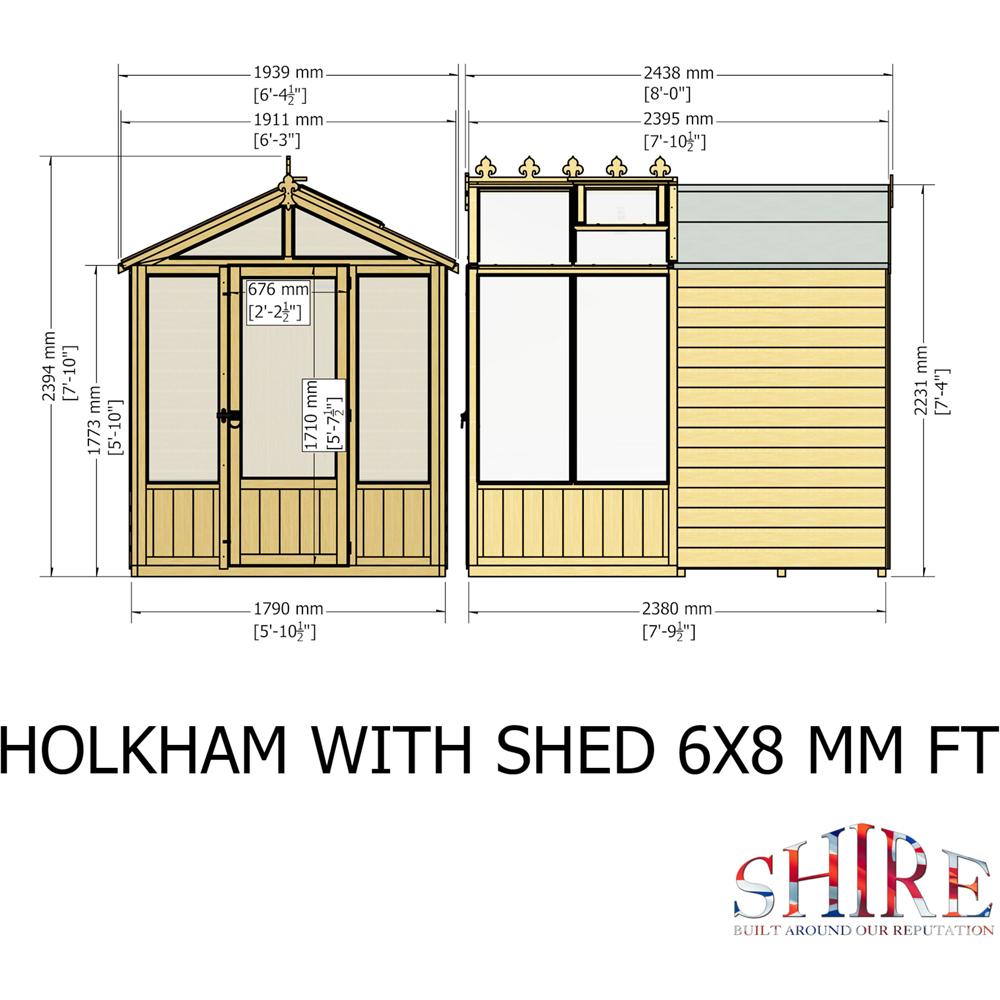 Shire Holkham 6 x 8ft Glazed Toughened Glass Greenhouse with Shed Image 9