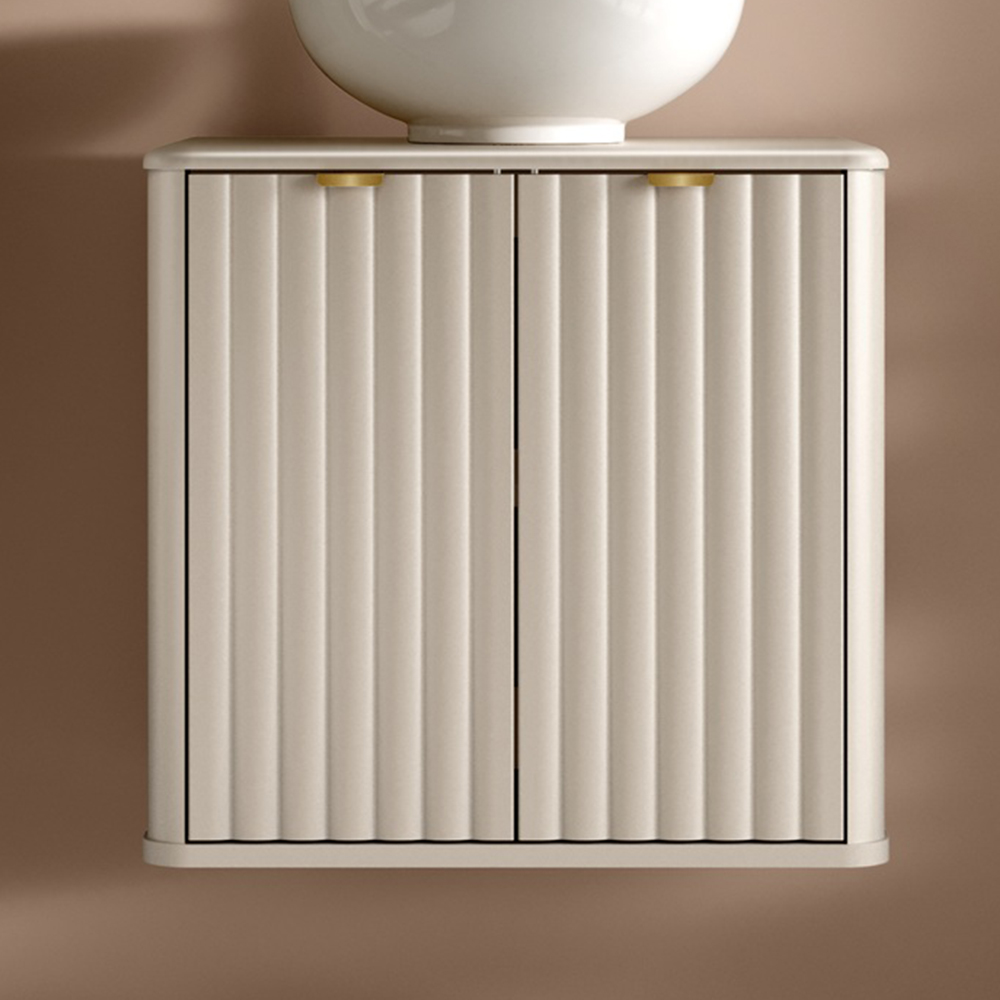 Impact Furniture Oren 2 Door Cashmere Beige Fluted Wall Hung Under Sink Vanity Unit 600mm Image 2