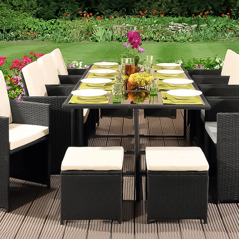 Brooklyn 12 Seater Rattan Cube Garden Dining Set Dark grey with Cover Image 2