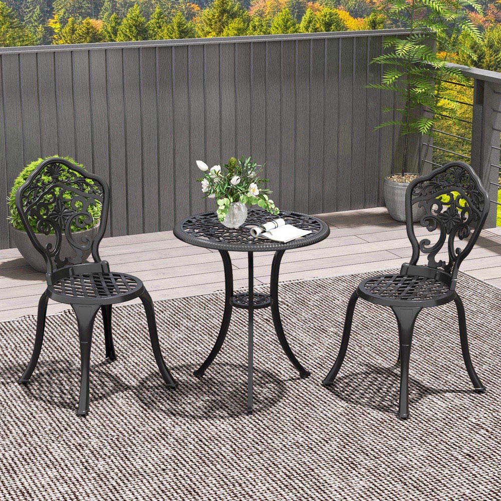 Outsunny 2 Seater Bistro Set with Parasol Hole Black Image 7