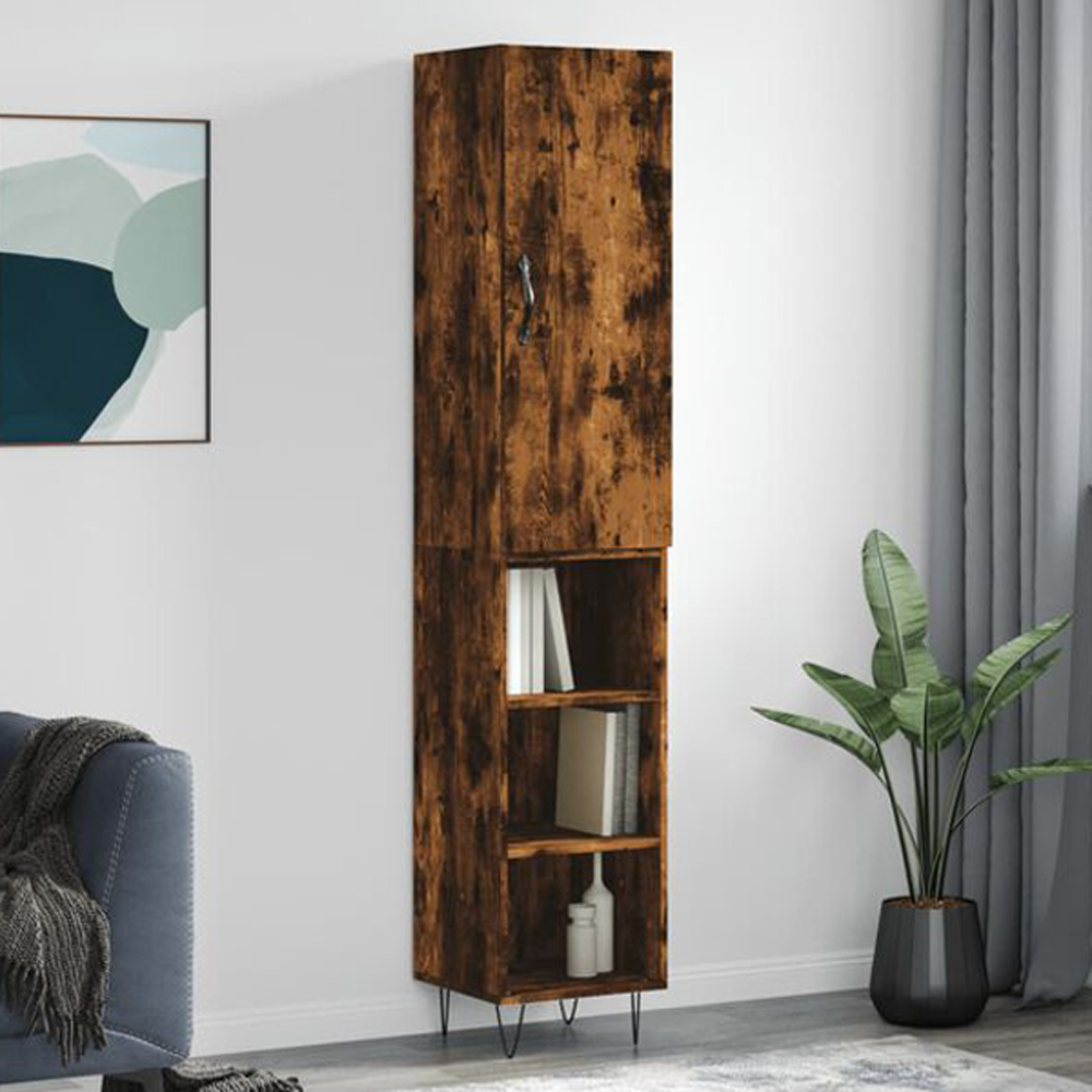 vidaXL Single Door 3 Shelf Smoked Oak Highboard Image 1