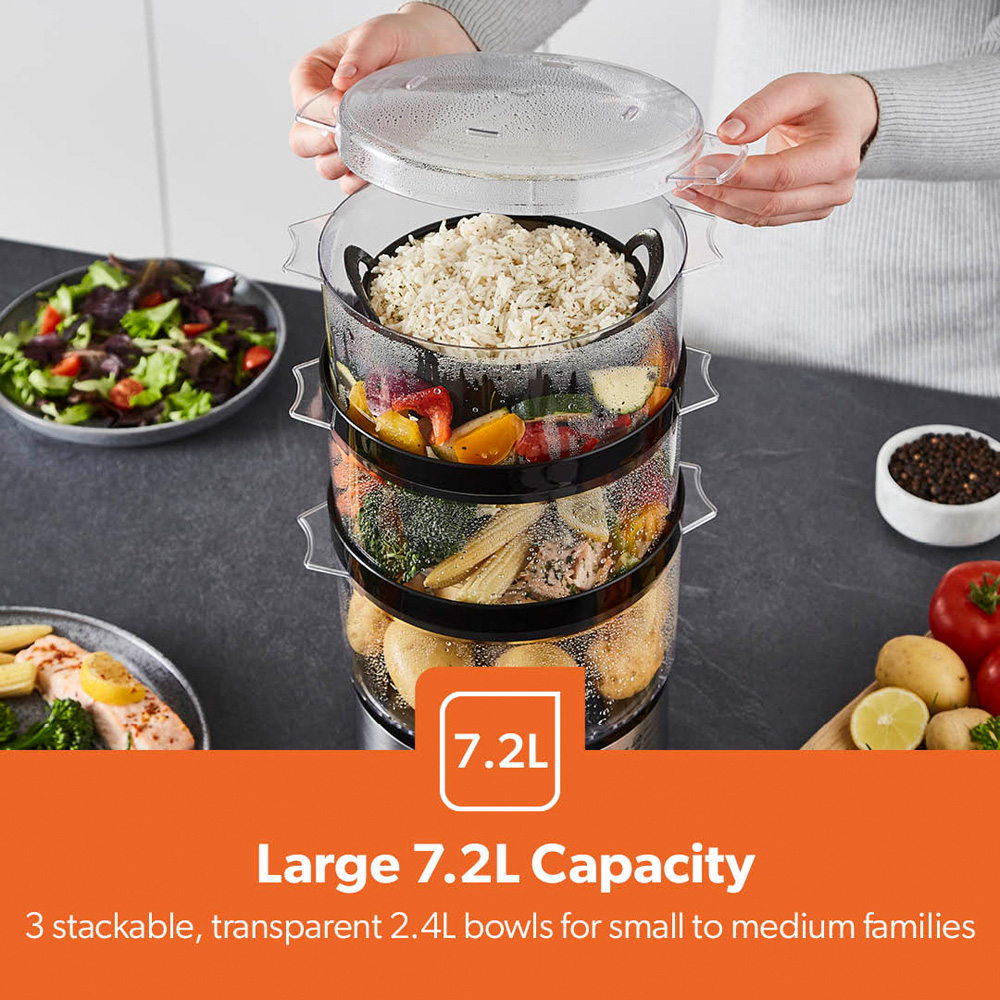 Geepas GFS63066UK 3 Removable Cooking Bowls 3-Tier Food Steamer 7.2L 400W Image 3