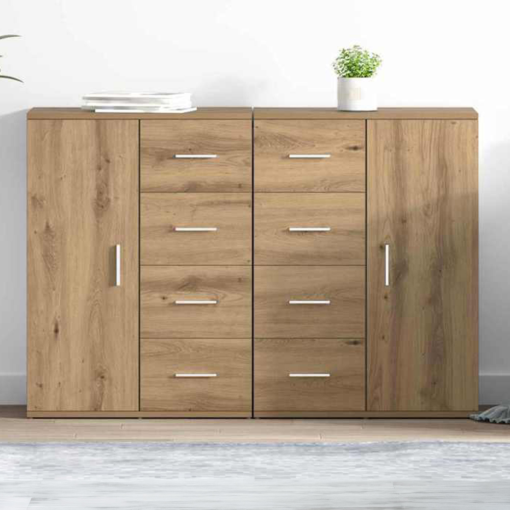 vidaXL Single Door 4 Drawer Artisan Oak Sideboard Set of 2 Image 1