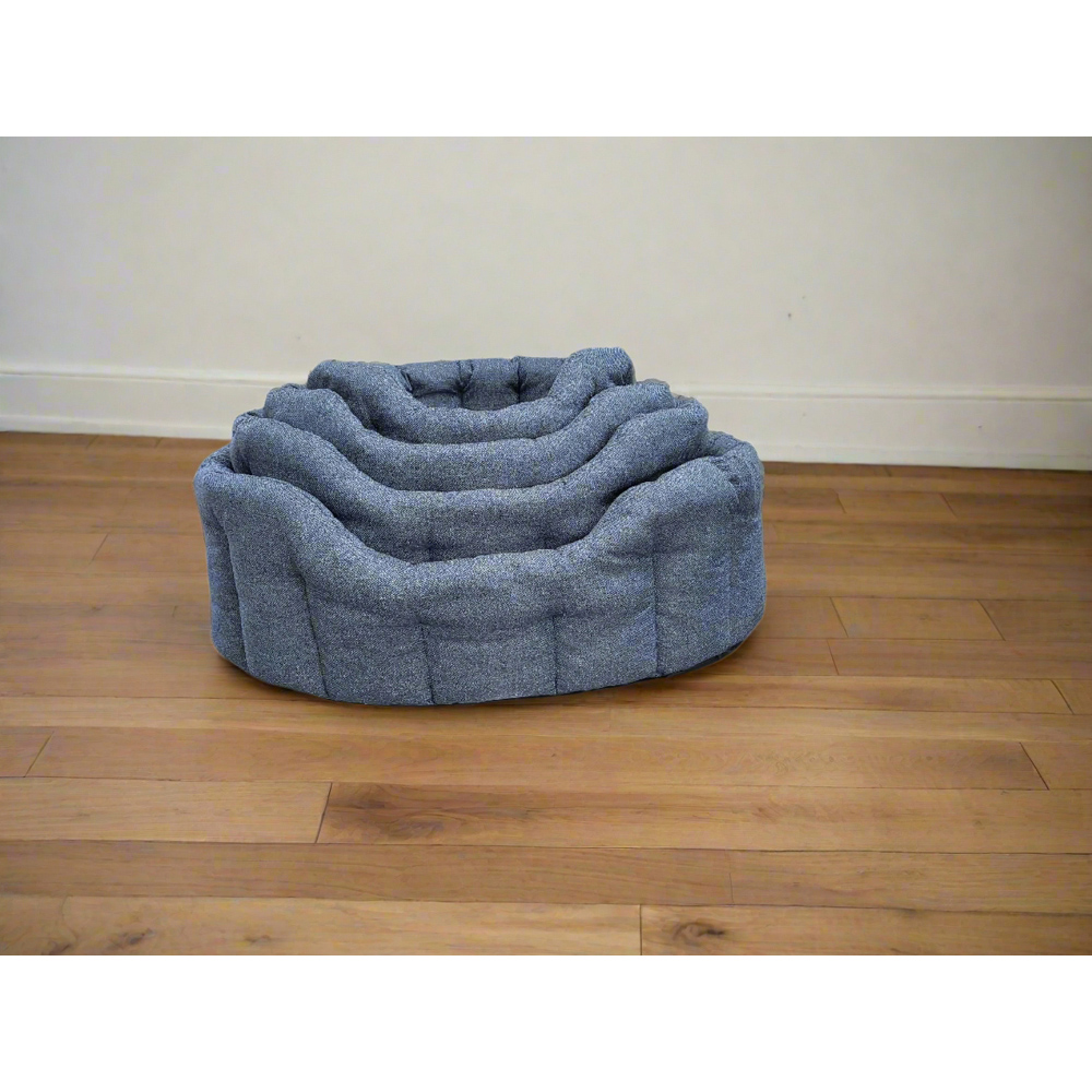 P&L Large Blue Premium Orkney Tweed Fabric Drop Fronted Softee Oval Pet Bed Image 4