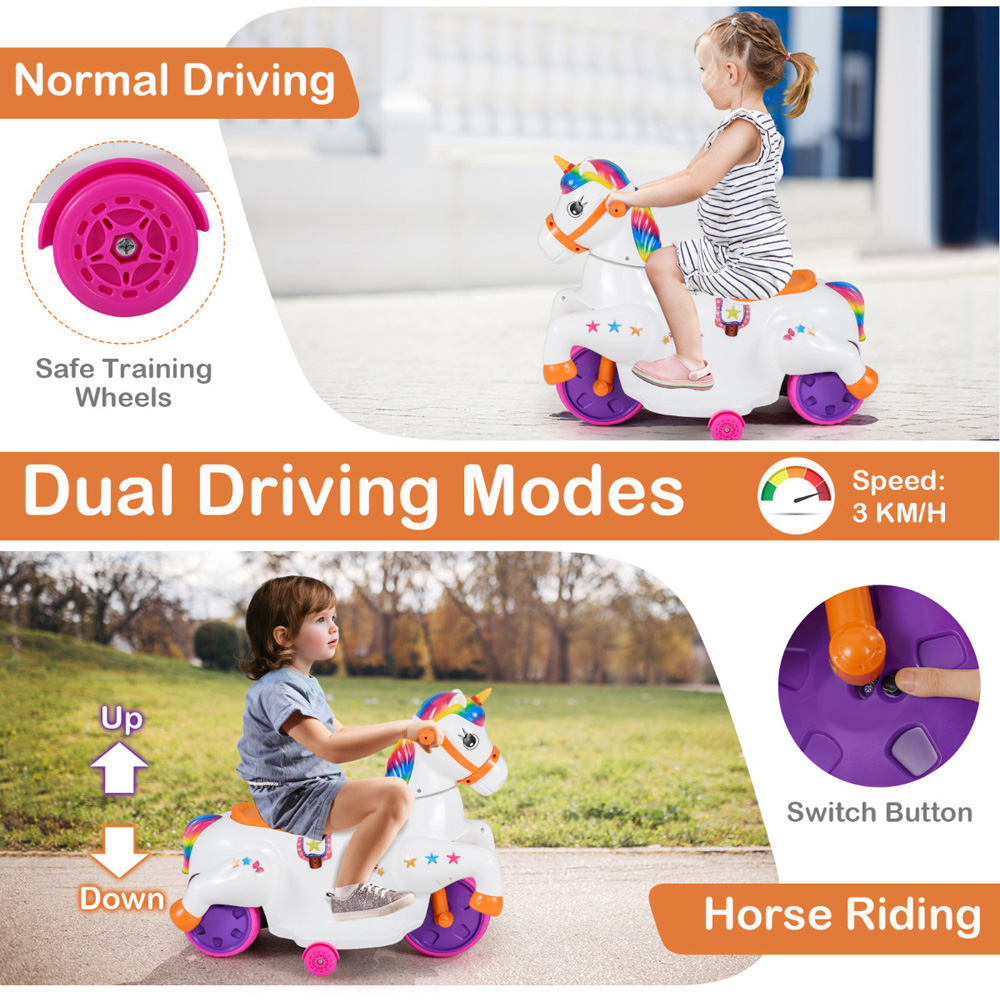 Costway Kids Orange Unicorn Ride On Toy with Training Wheels 12V Image 7