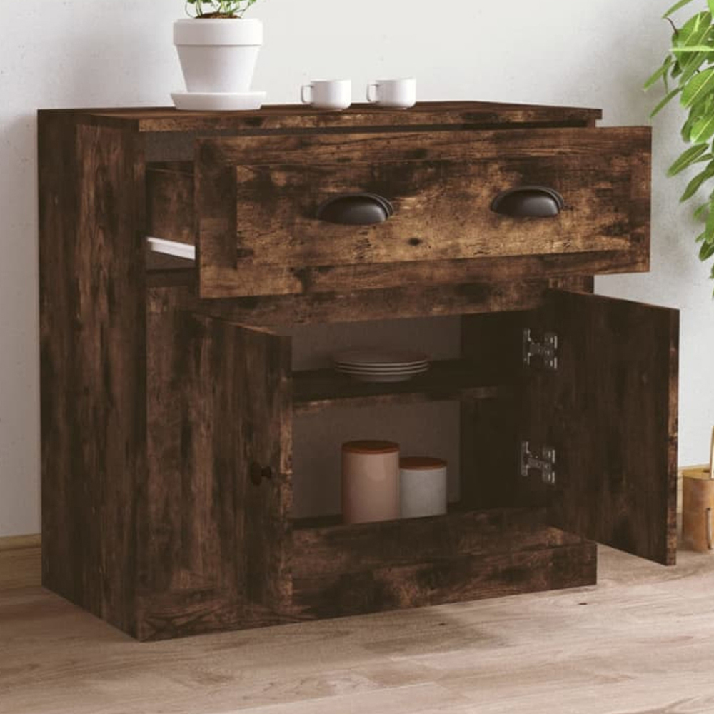 vidaXL 2 Door Single Drawer Smoked Oak Small Sideboard Image 1