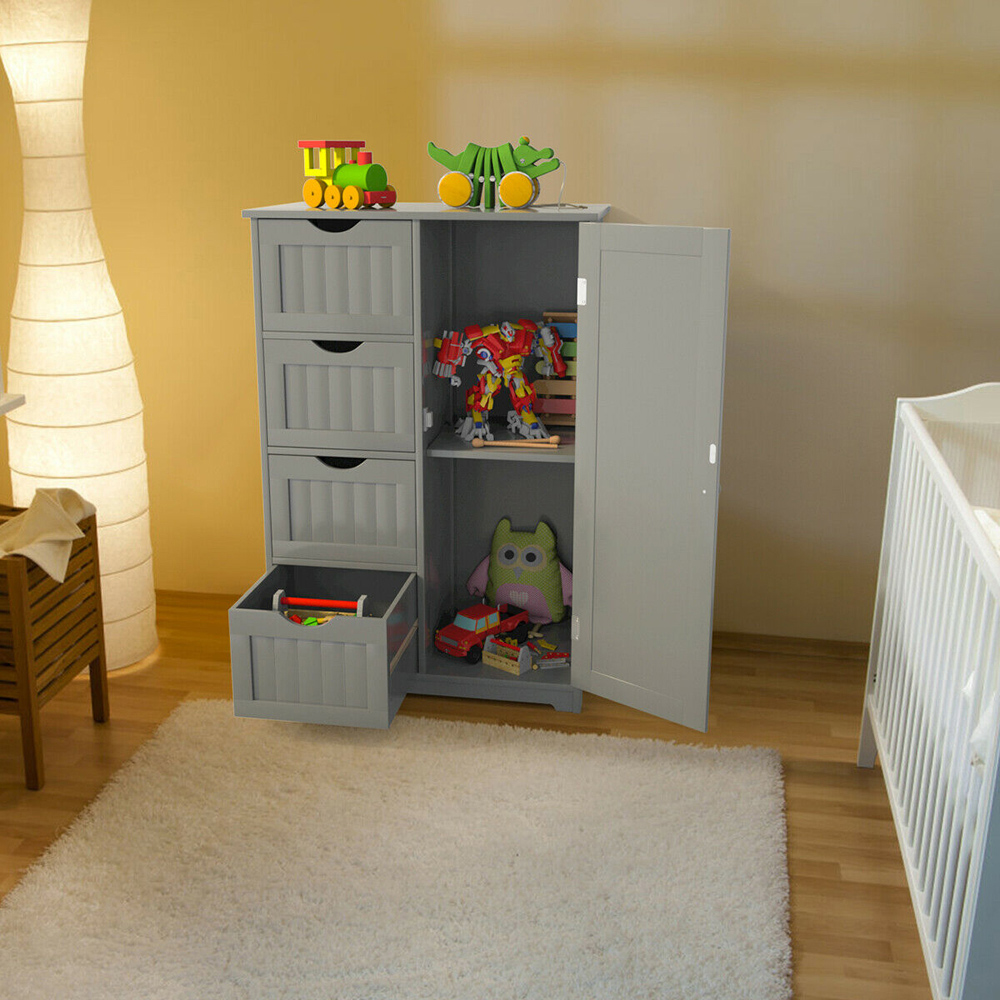 Costway 4 Drawer Single Door Grey Freestanding Storage Cabinet Image 6