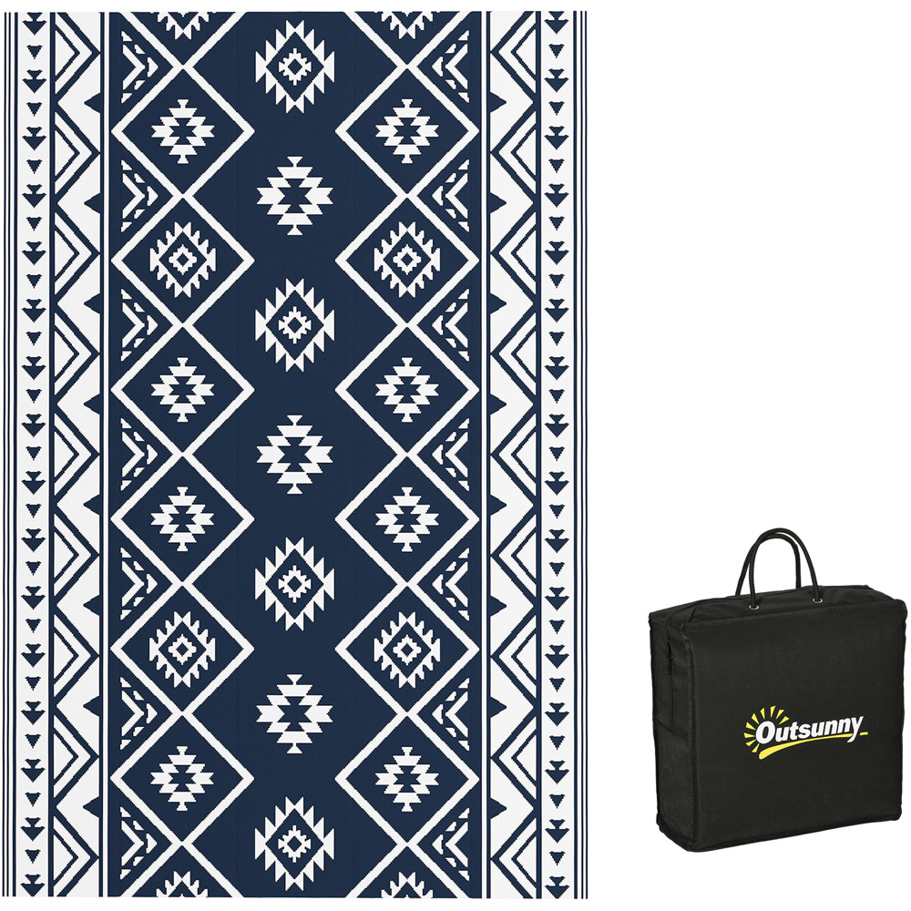 Outsunny Dark Blue and White Reversible Outdoor Rug with Carry Bag 182 x 274cm Image 1