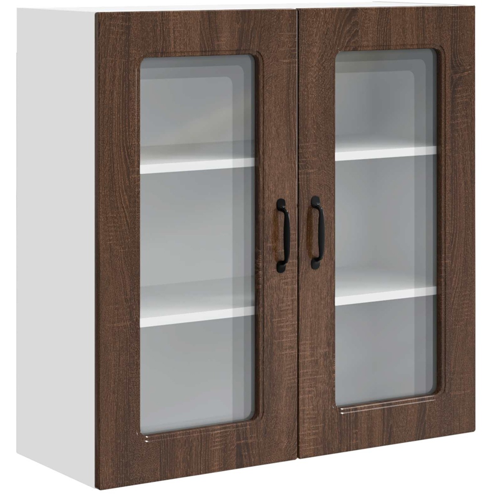 vidaXL 2 Glass Door Brown Oak Kitchen Wall Cabinet Image 2