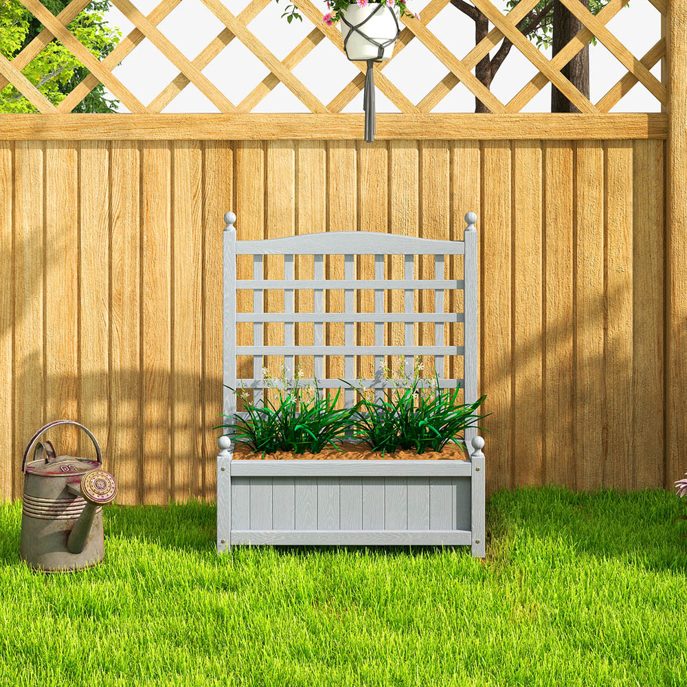 Outsunny Grey Wooden Raised Garden Bed Planter with Trellis 2.5 x 1 x 2ft Image 4