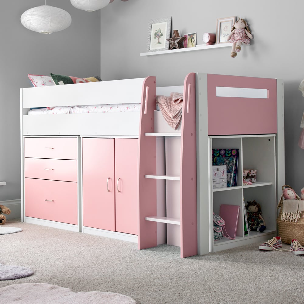 Bedmaster Lacy Pink Storage Mid Sleeper with Spring Mattress Image 1