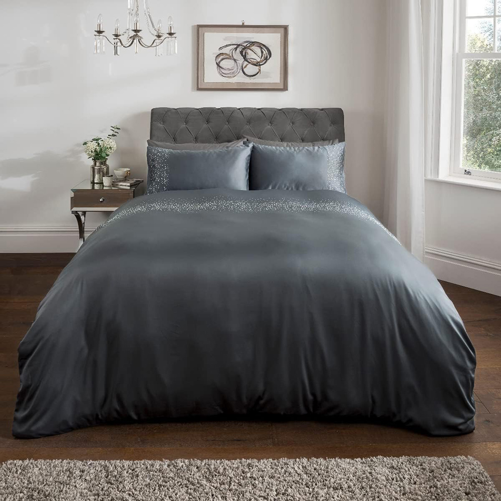 Smart Living Double Charcoal Diamante Embellished Duvet Set Image 1