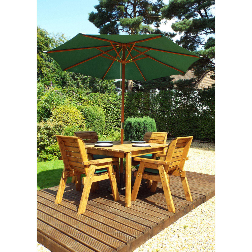 Charles Taylor Solid Wood 4 Seater Square Outdoor Dining Set with Green Cushions Image 9