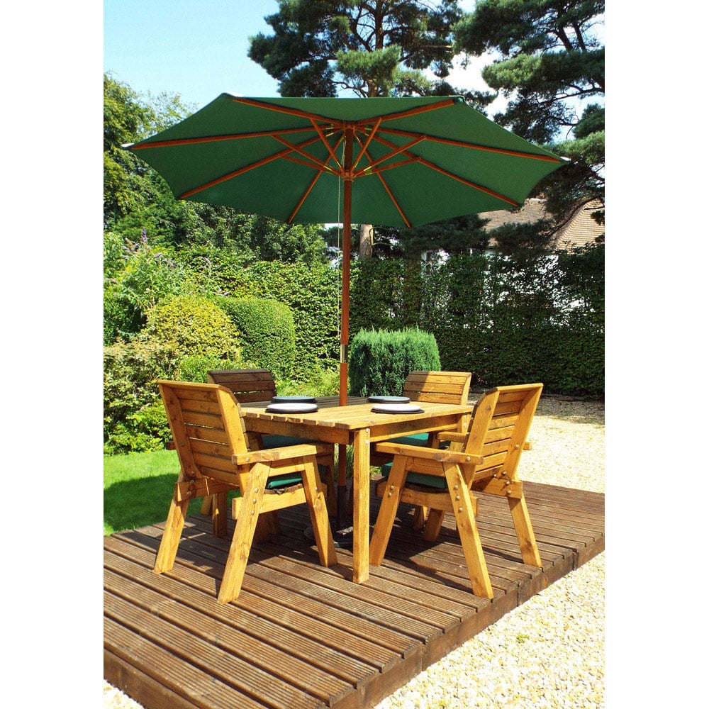 Charles Taylor Solid Wood 4 Seater Square Outdoor Dining Set with Green Cushions Image 9