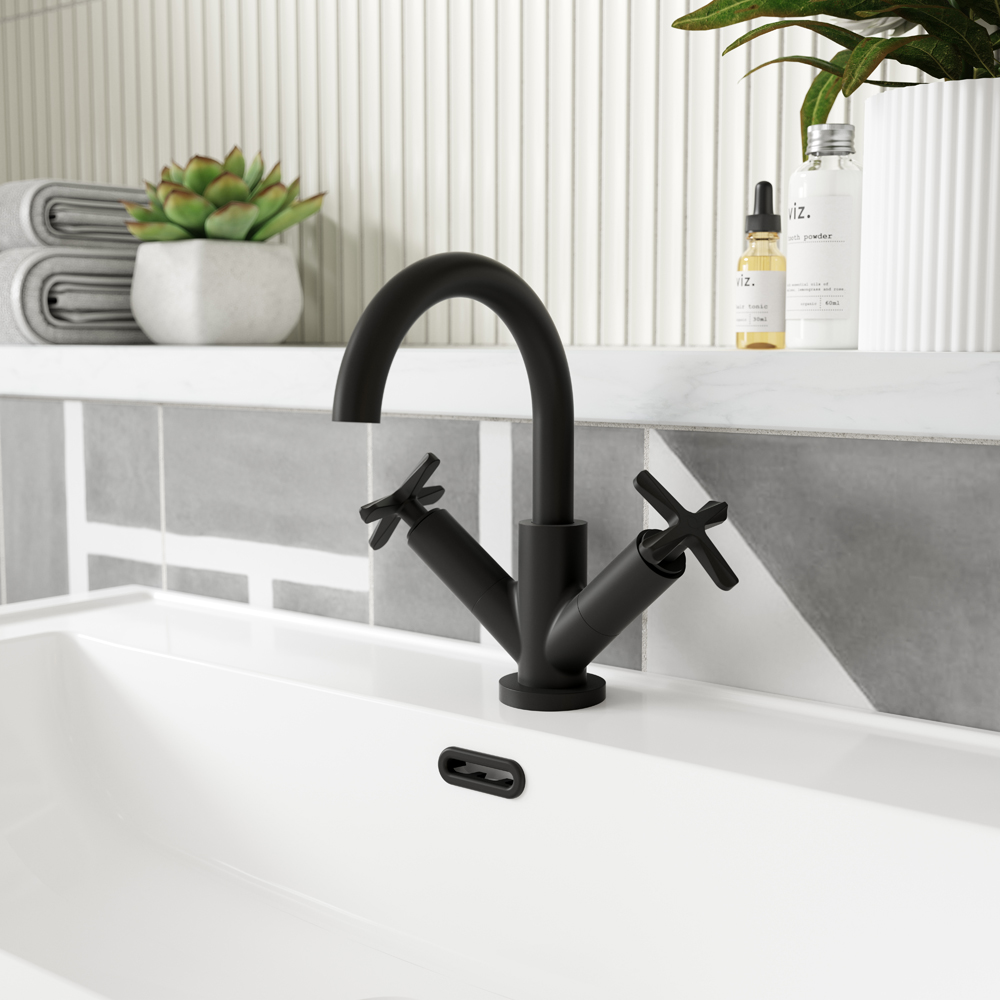 nuie Aztec Matt Black Mono Basin Mixer Tap Image 2