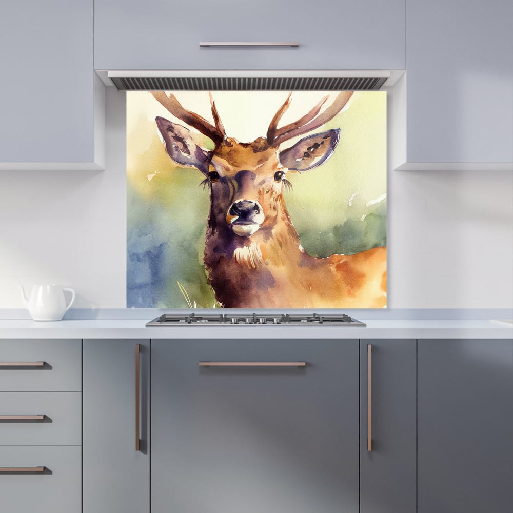 Warren Reed Designer Splendid Stag Watercolour Glass Kitchen Splashback 75 x 90cm Image 1