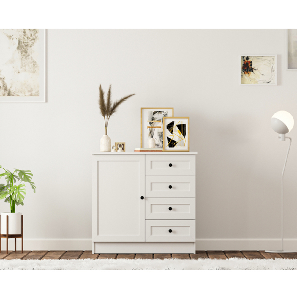 Evu DAISY Single Door 4 Drawers White Sideboard Image 6