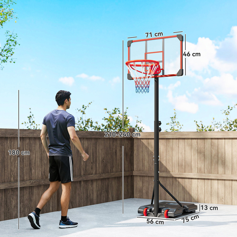 SPORTNOW Red Height Adjustable Basketball Hoop Stand with Wheels 180-210cm Image 9