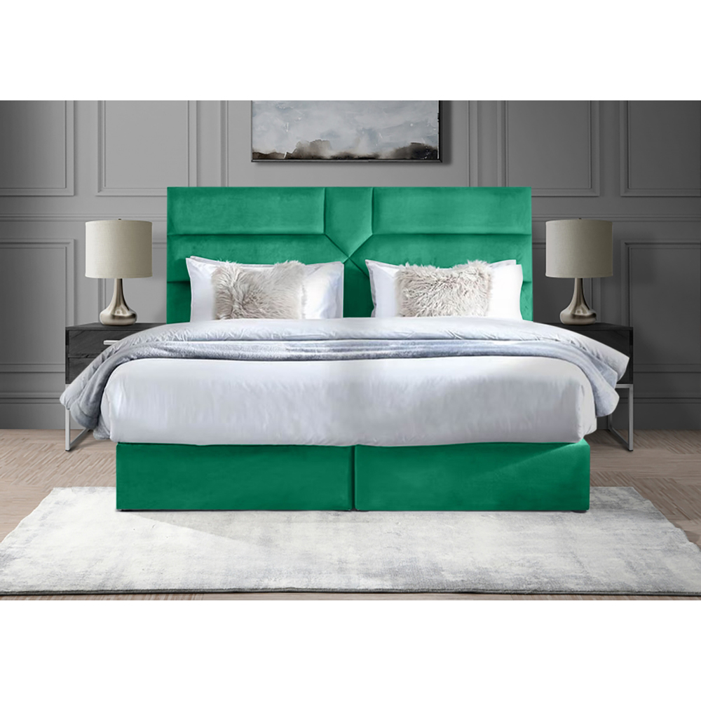 Eleganza Home Tranquilite Small Double Emerald Plush Velvet Divan Bed with Headboard Image 2