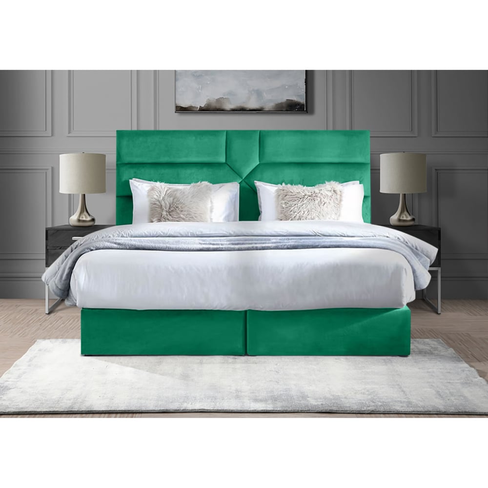 Eleganza Home Tranquilite King Size Emerald Plush Velvet Divan Bed with Headboard Image 2