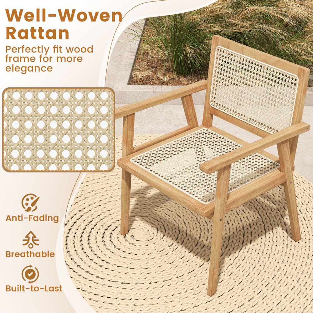 Costway Teak Wood Rattan Dining Chair Image 8