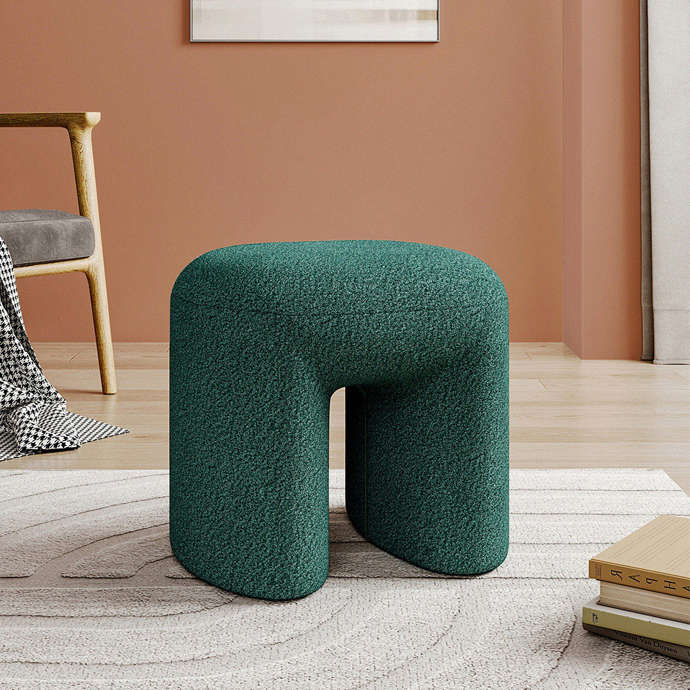 Living and Home Green Modern Teddy Bear Fur Upholstered Ottoman Image 3