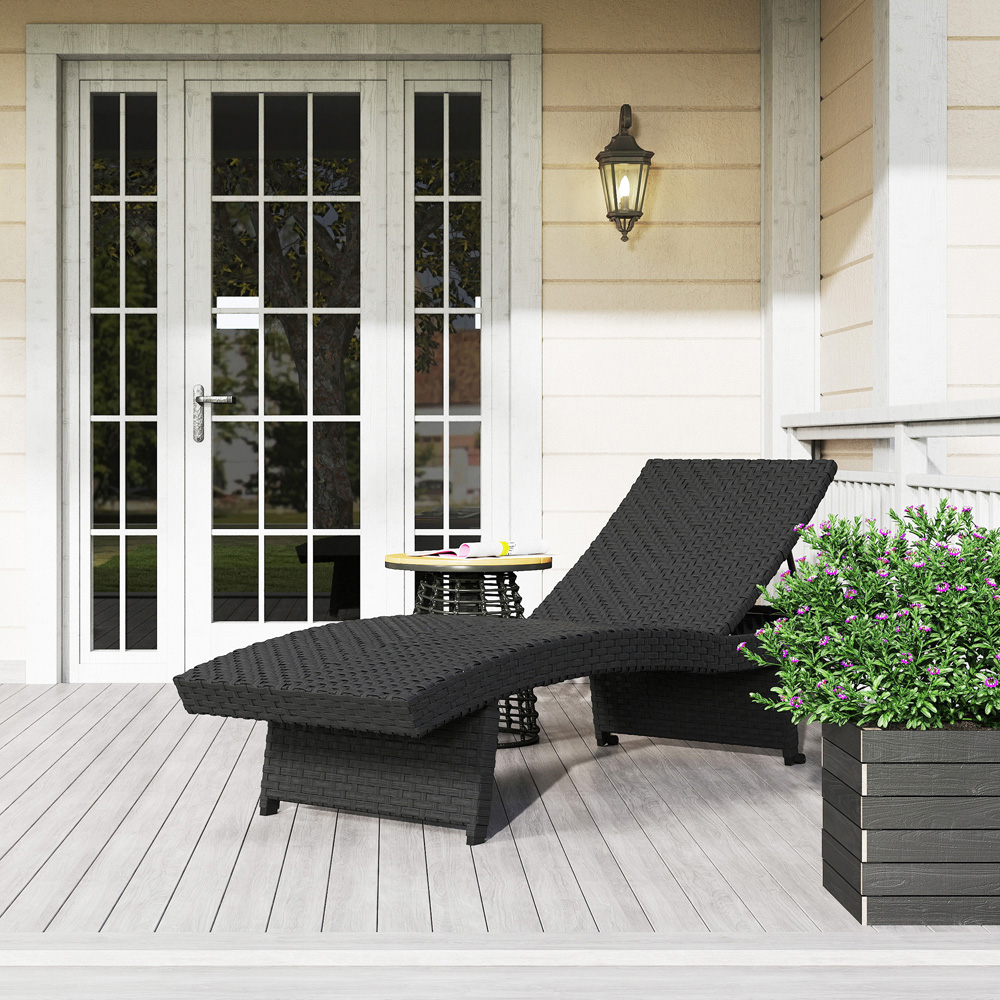 Outsunny Black Rattan 4 Position Adjustable Sun Lounger Image 3