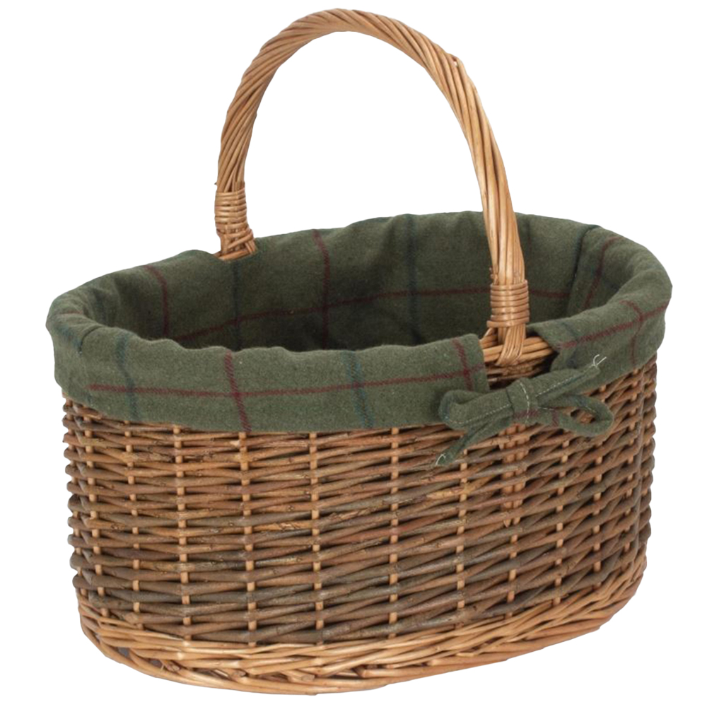 Red Hamper Large Country Oval Green Tweed Lined Wicker Shopping Basket Image 1