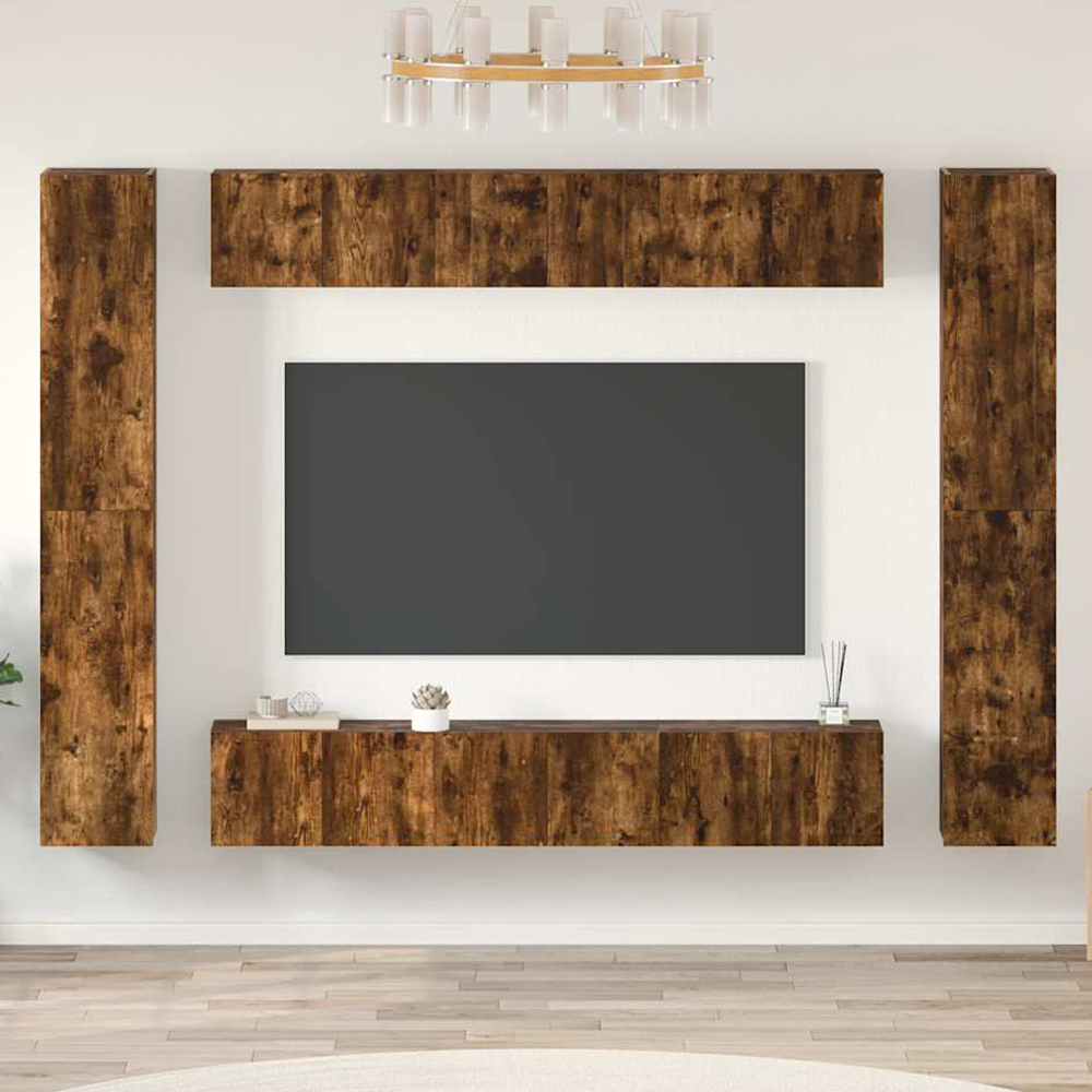 vidaXL 24 Door Smoked Oak Wall Mounted TV Cabinet 10 Piece Image 1