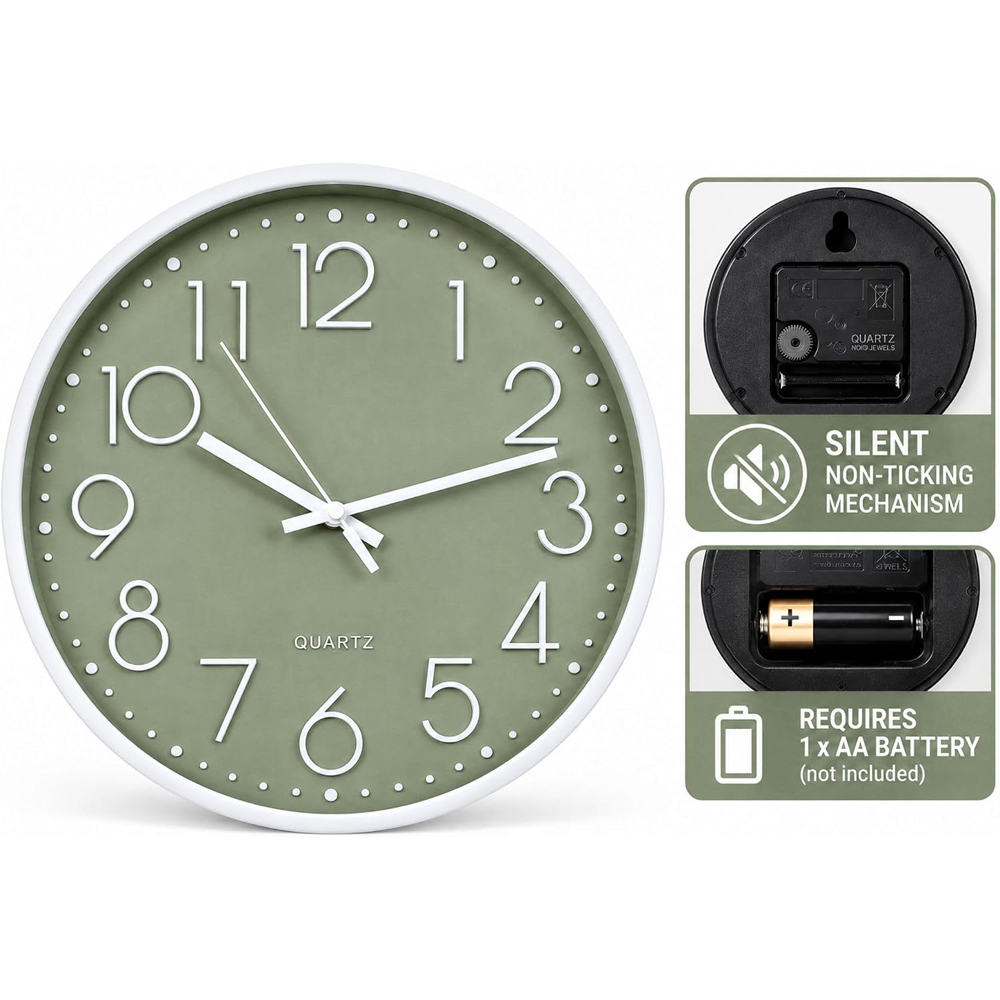 Marco Paul Sage Green Round Wall Clock 30cm Image 6