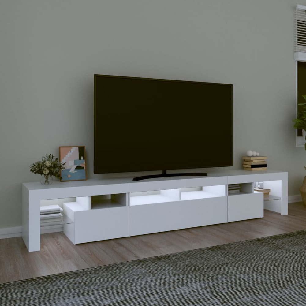 vidaXL 3 Door 6 Shelf White TV Cabinet with LED Lights Image 3