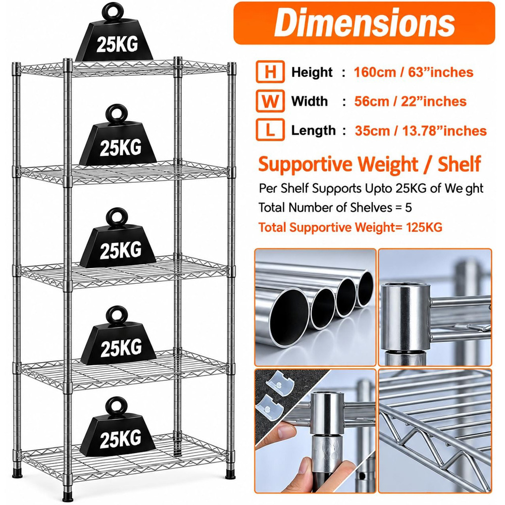 ATEK 5-Tier Silver Metal Wire Storage Rack Image 8