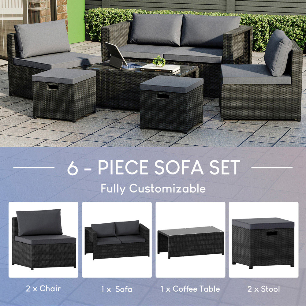 GARDEN VIDA Islay 6 Seater Black PE Rattan Set Garden Lounge Set with Cover Image 4