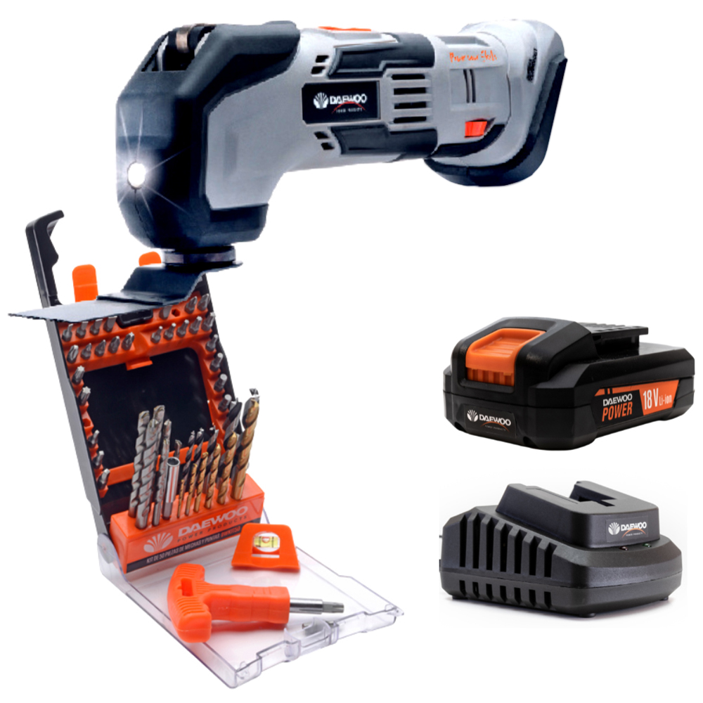 Daewoo U-Force 18V 2Ah Cordless Multi Tool with Battery Charger and 50 Piece Drill Bit Set Image 1