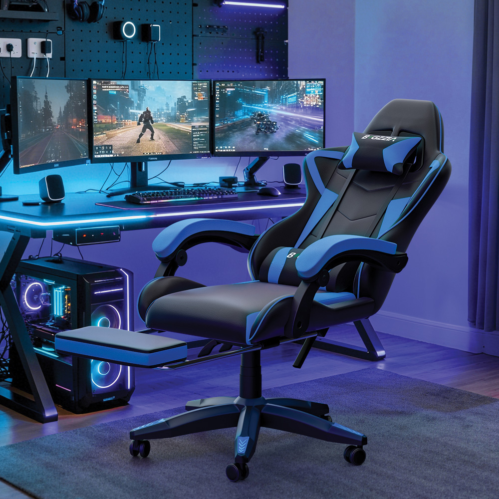 Rattrix Blue Height Adjustable Gaming Chair with Footrest and Lumbar Cushion Image 3