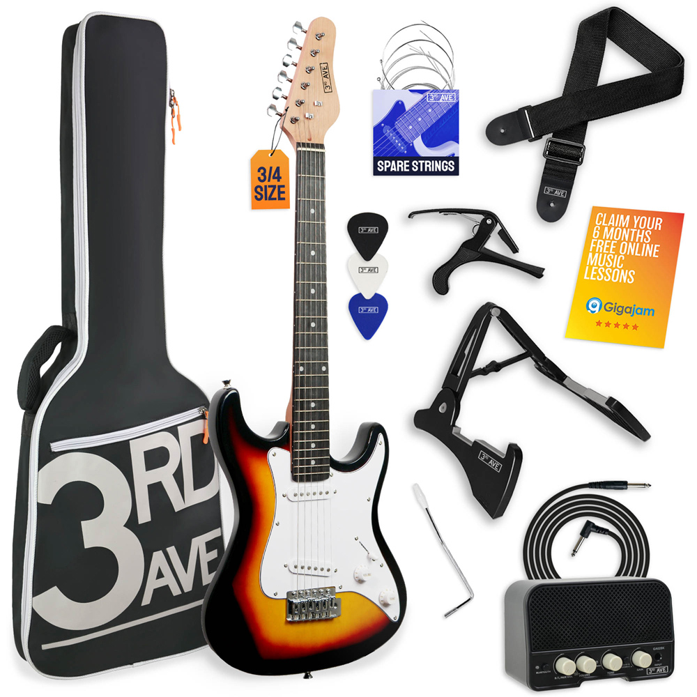 3rd Avenue Sunburst 3/4 Size Electric Guitar Set Image 1