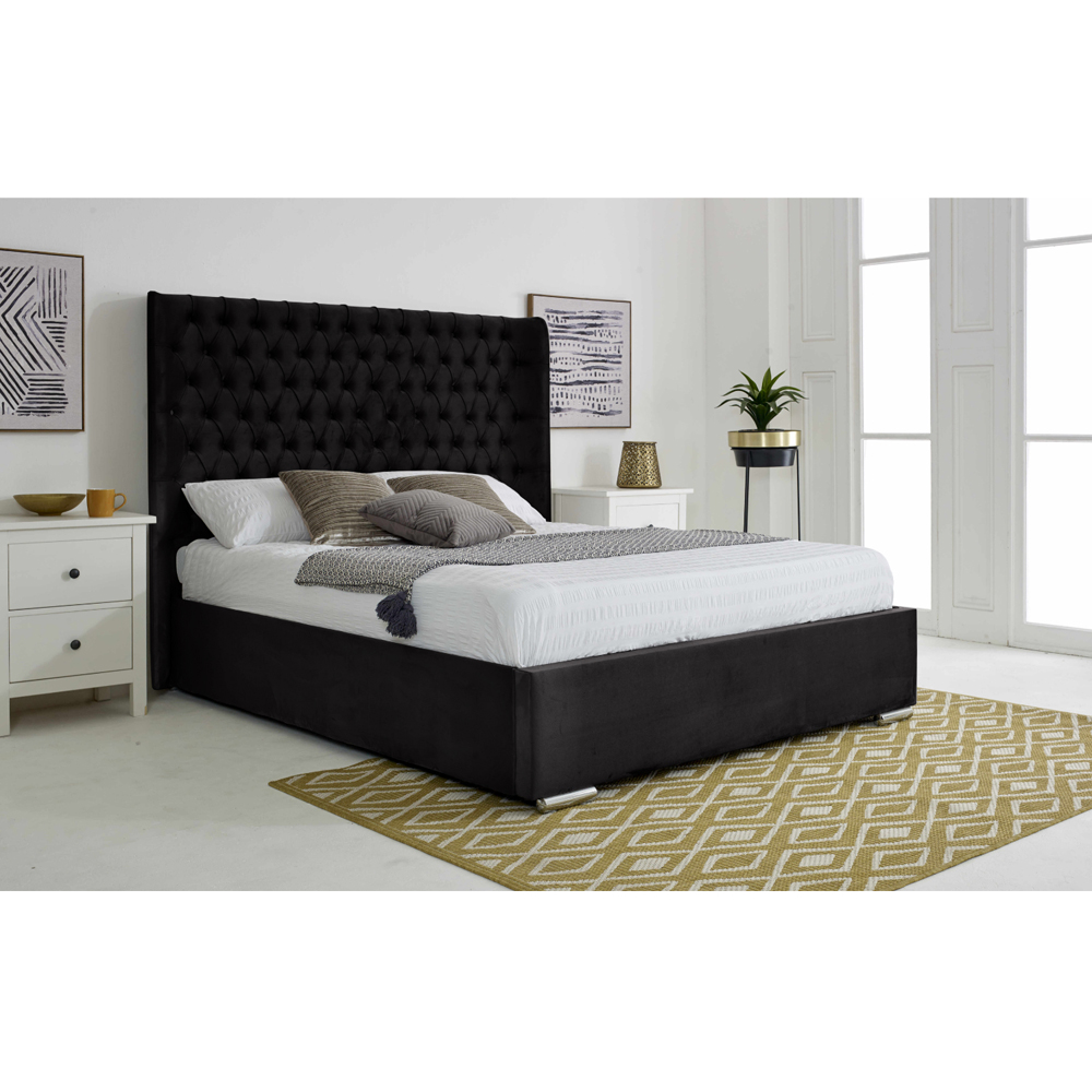 Eleganza Home Woodlake Single Black Plush Velvet Bed Frame with Chesterfield Headboard Image 3