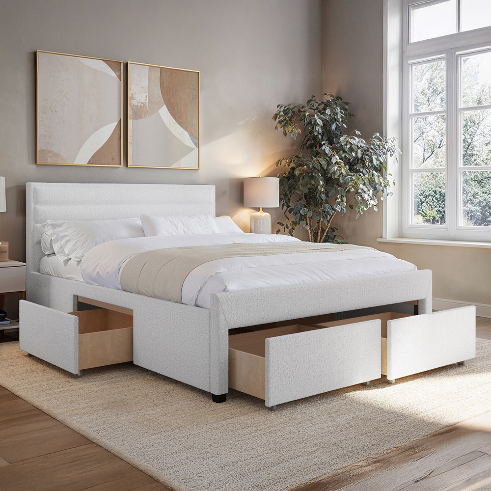 Flair Heybrook Double Cream Boucle 4 Drawer Bed Image 7