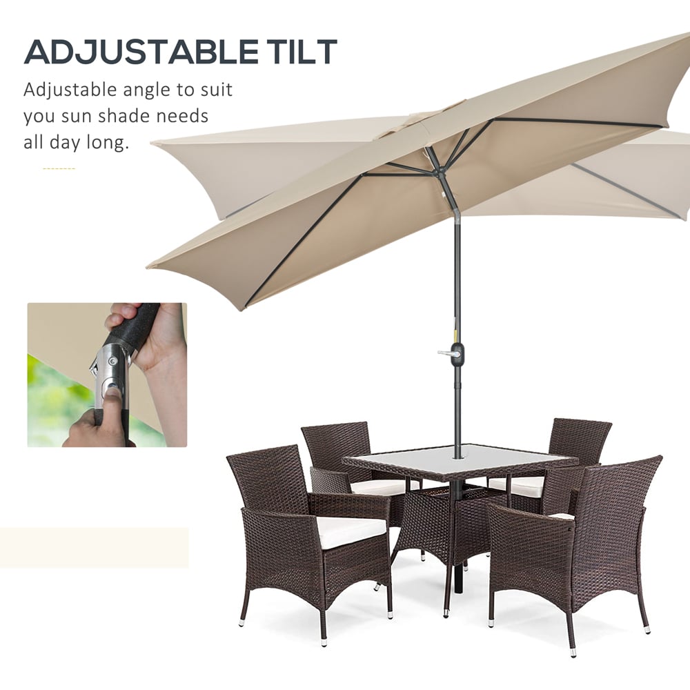 Outsunny Khaki Crank and Tilt Parasol 3 x 2m Image 4