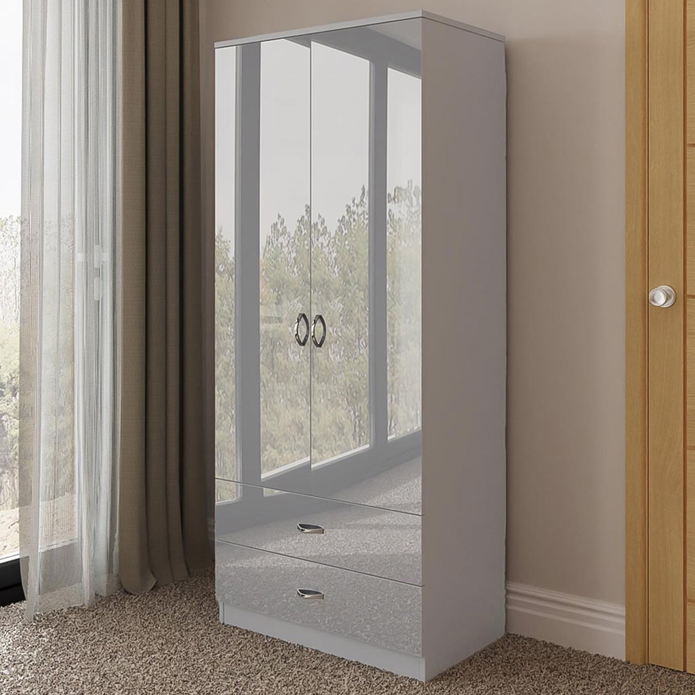 FWStyle Chilton 2 Door 2 Drawer Grey Gloss Wardrobe Image 1