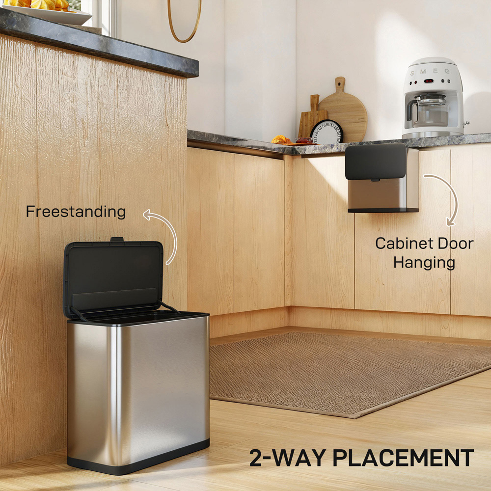 HOMCOM Silver Under Sink Hanging Kitchen Bin with Stay-Open Lid 8L Image 4